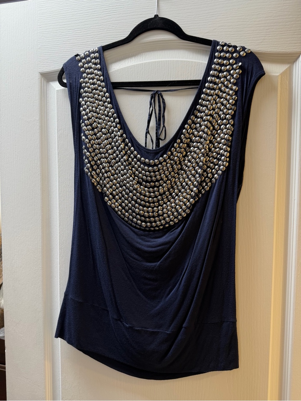Embellished Navy Tank Top with Silver Stud Detail